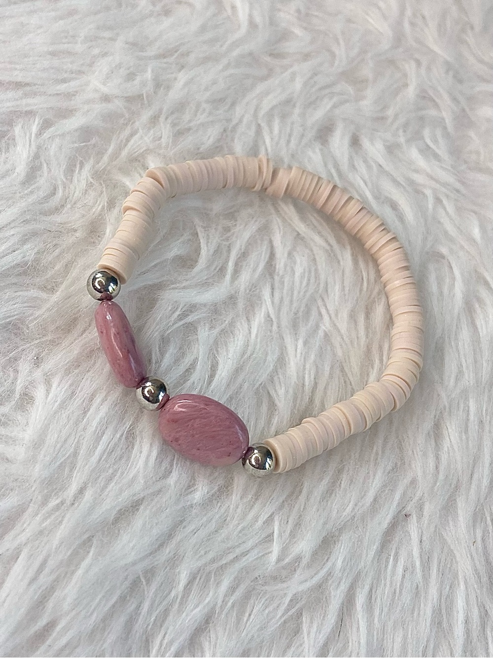Blush Rhodonite Heishi Stretch Bracelet - Picture 4 of 5